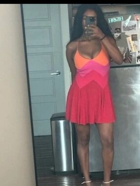 Juicy Couture Orange Pink Red Colorblock Mini Dress
